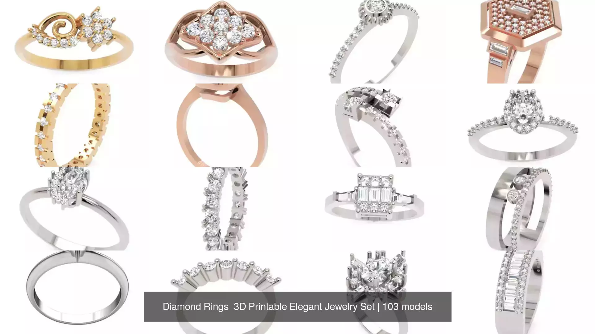Diamond Rings 3D Printable Elegant Jewelry Set 3D Model Collection_216
