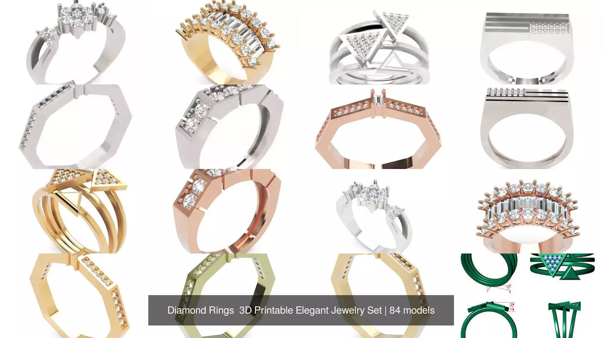 Diamond Rings 3D Printable Elegant Jewelry Set 3D Model Collection_284