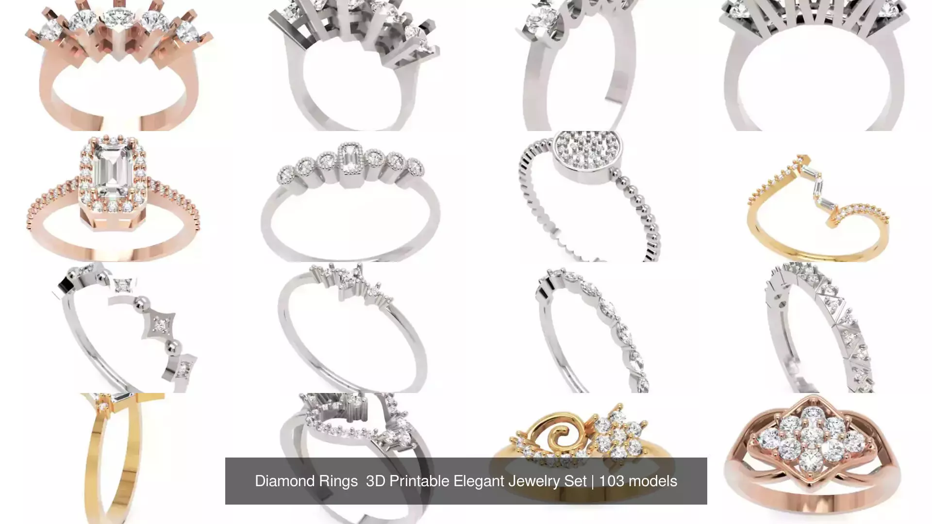 Diamond Rings 3D Printable Elegant Jewelry Set 3D Model Collection_169