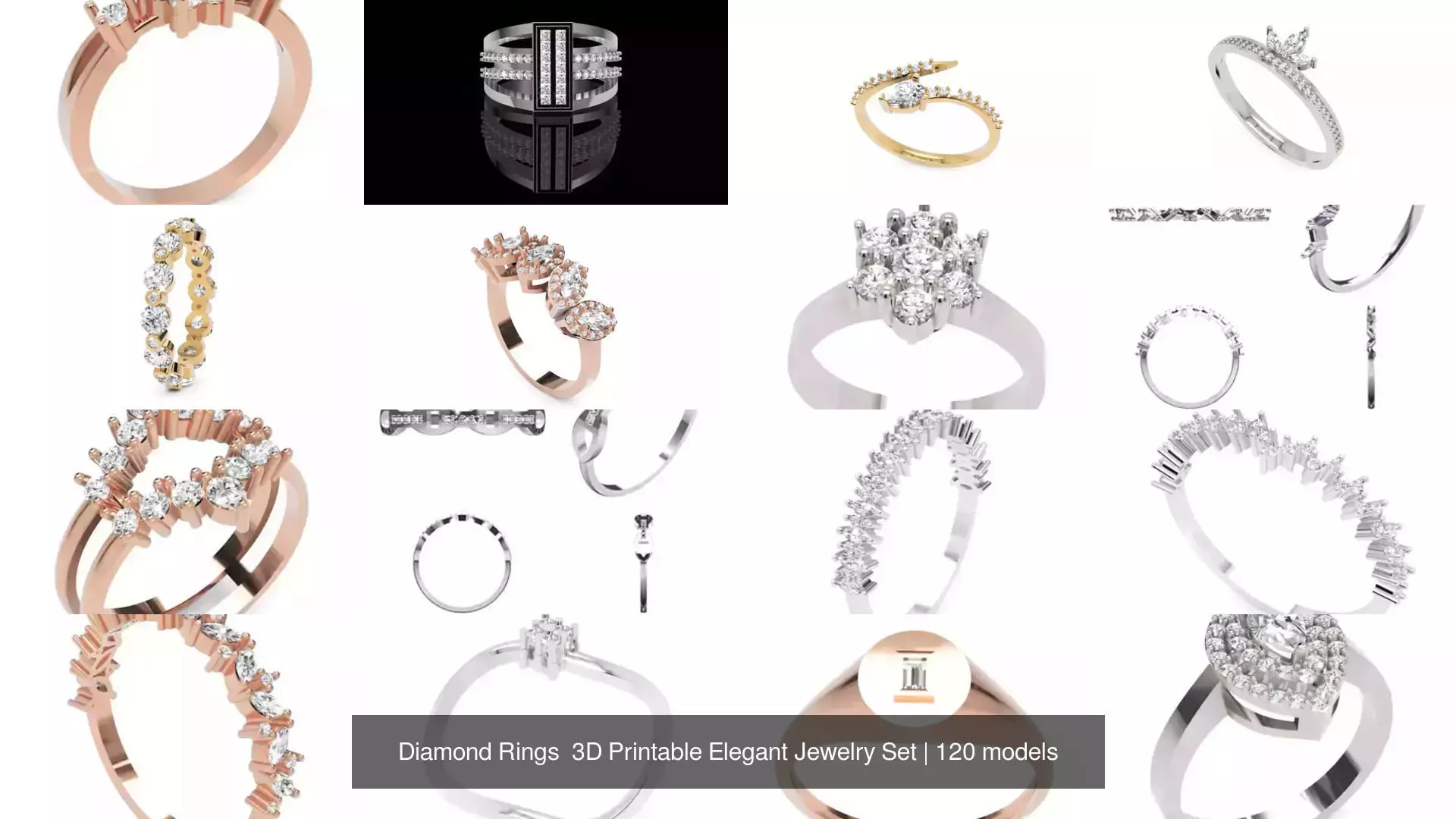 Diamond Rings 3D Printable Elegant Jewelry Set 3D Model Collection_103