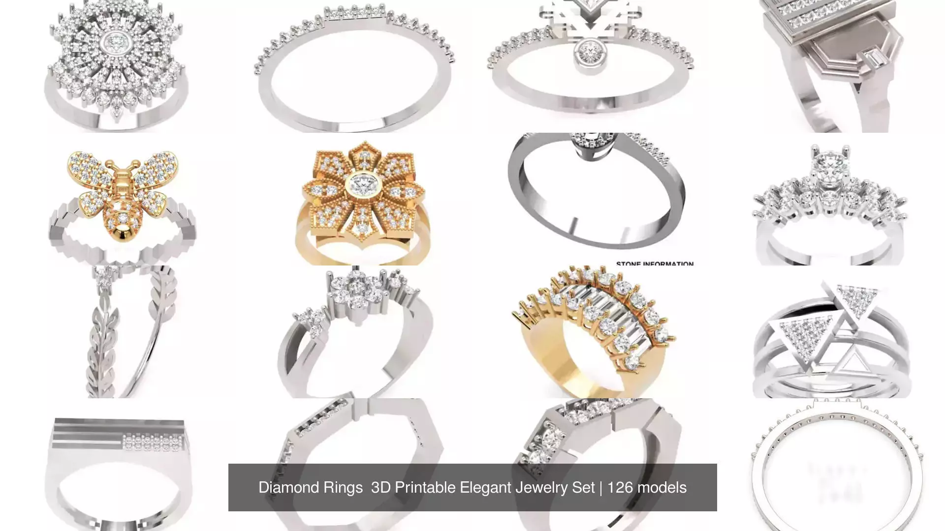 Diamond Rings 3D Printable Elegant Jewelry Set 3D Model Collection_330