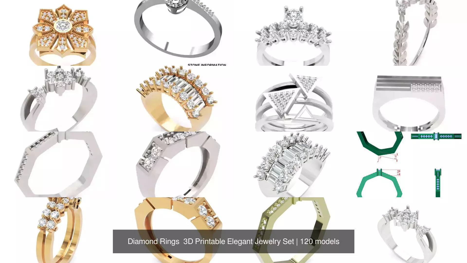 Diamond Rings 3D Printable Elegant Jewelry Set 3D Model Collection_335