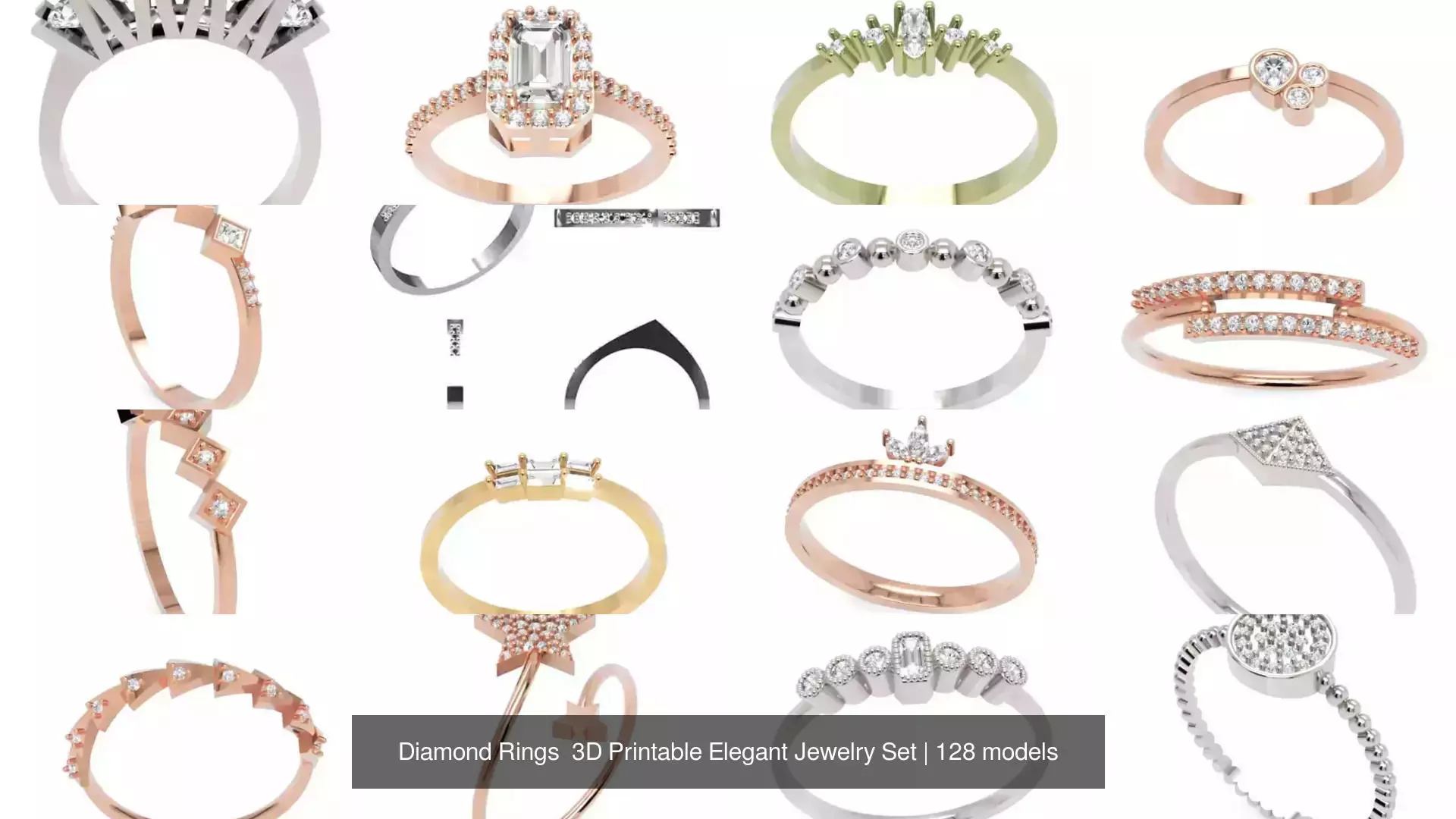 Diamond Rings 3D Printable Elegant Jewelry Set 3D Model Collection_193