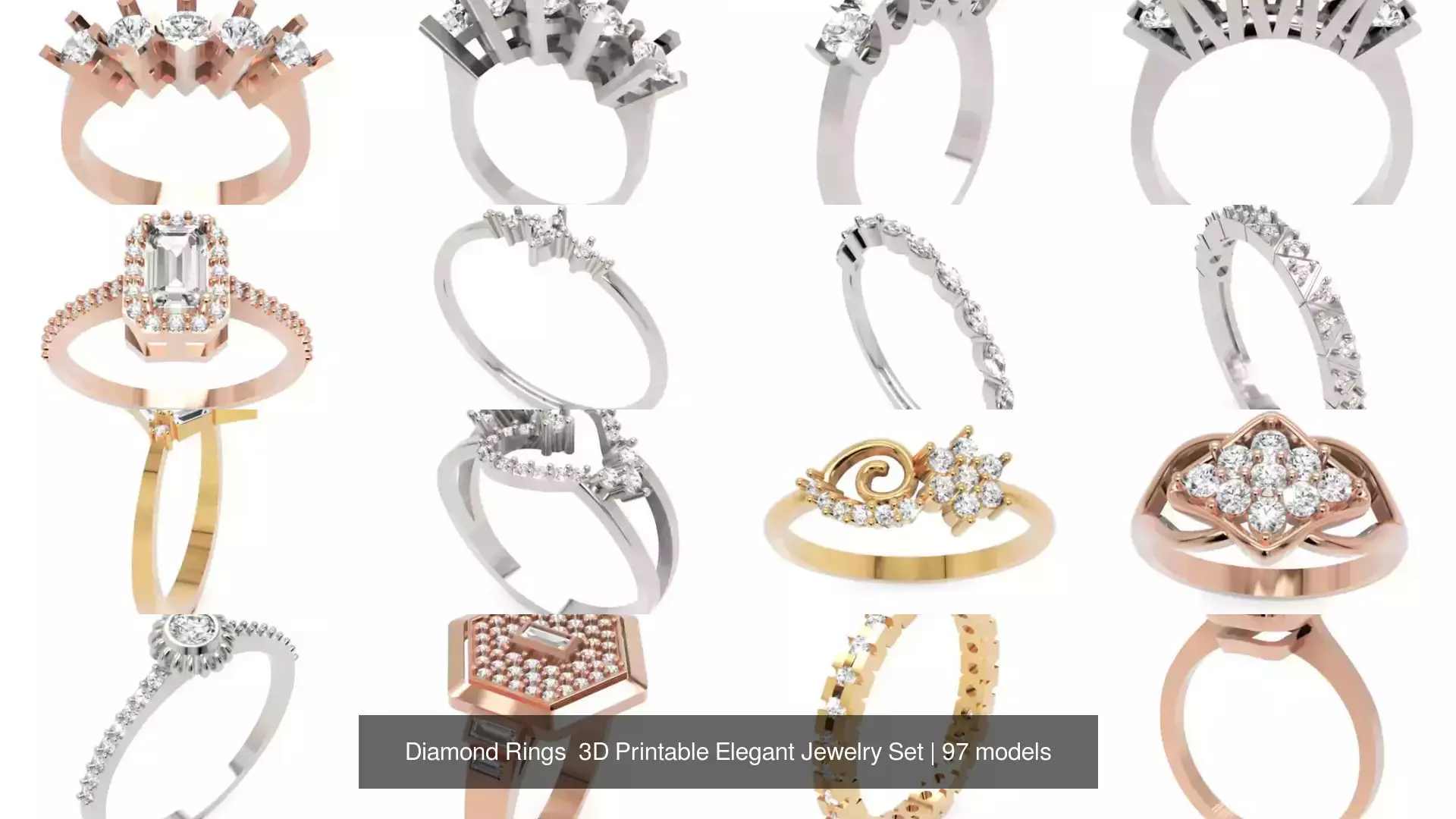Diamond Rings 3D Printable Elegant Jewelry Set 3D Model Collection_173