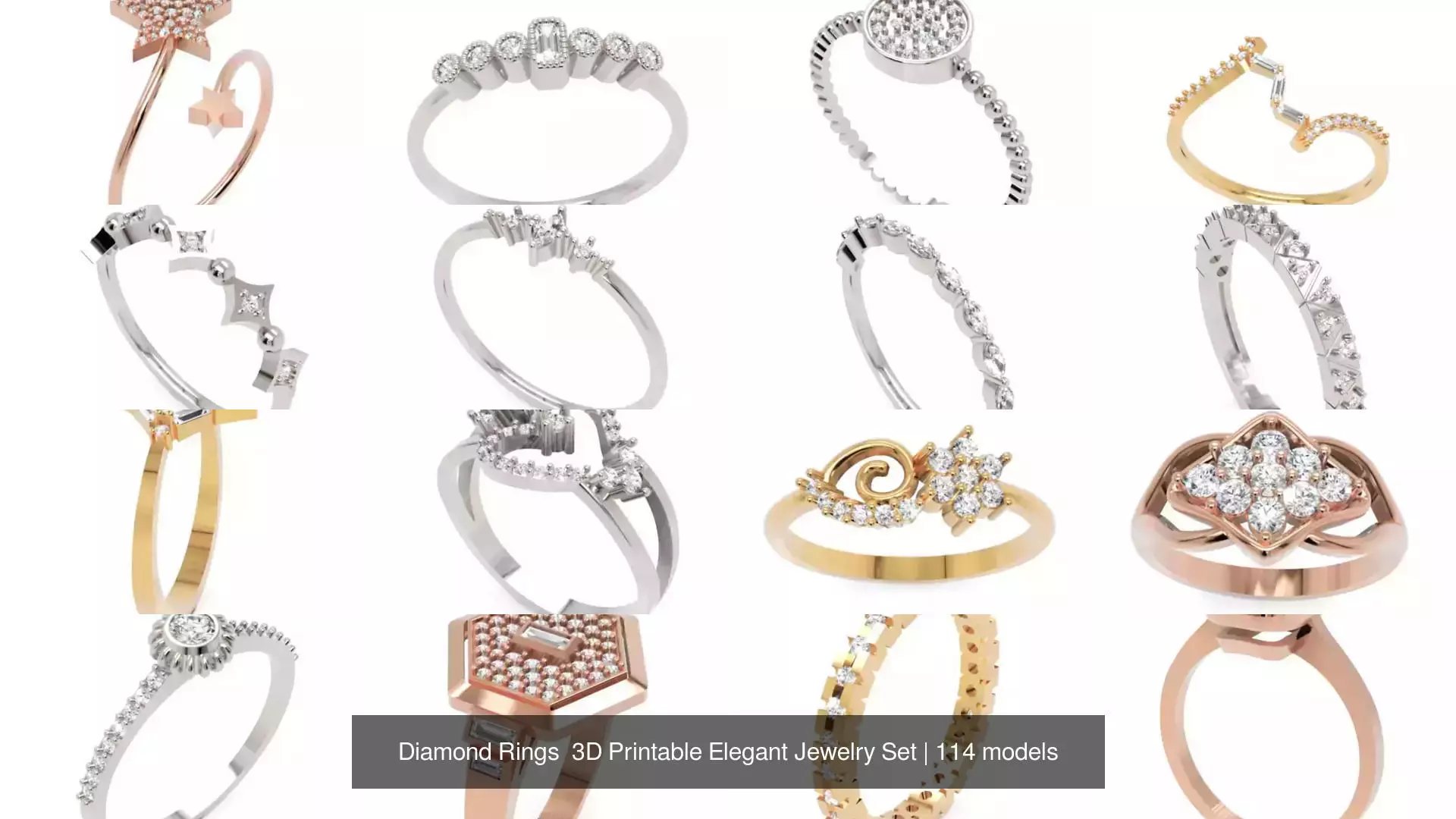 Diamond Rings 3D Printable Elegant Jewelry Set 3D Model Collection_206