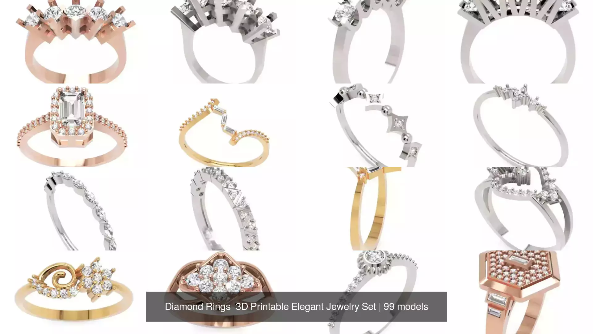 Diamond Rings 3D Printable Elegant Jewelry Set 3D Model Collection_171