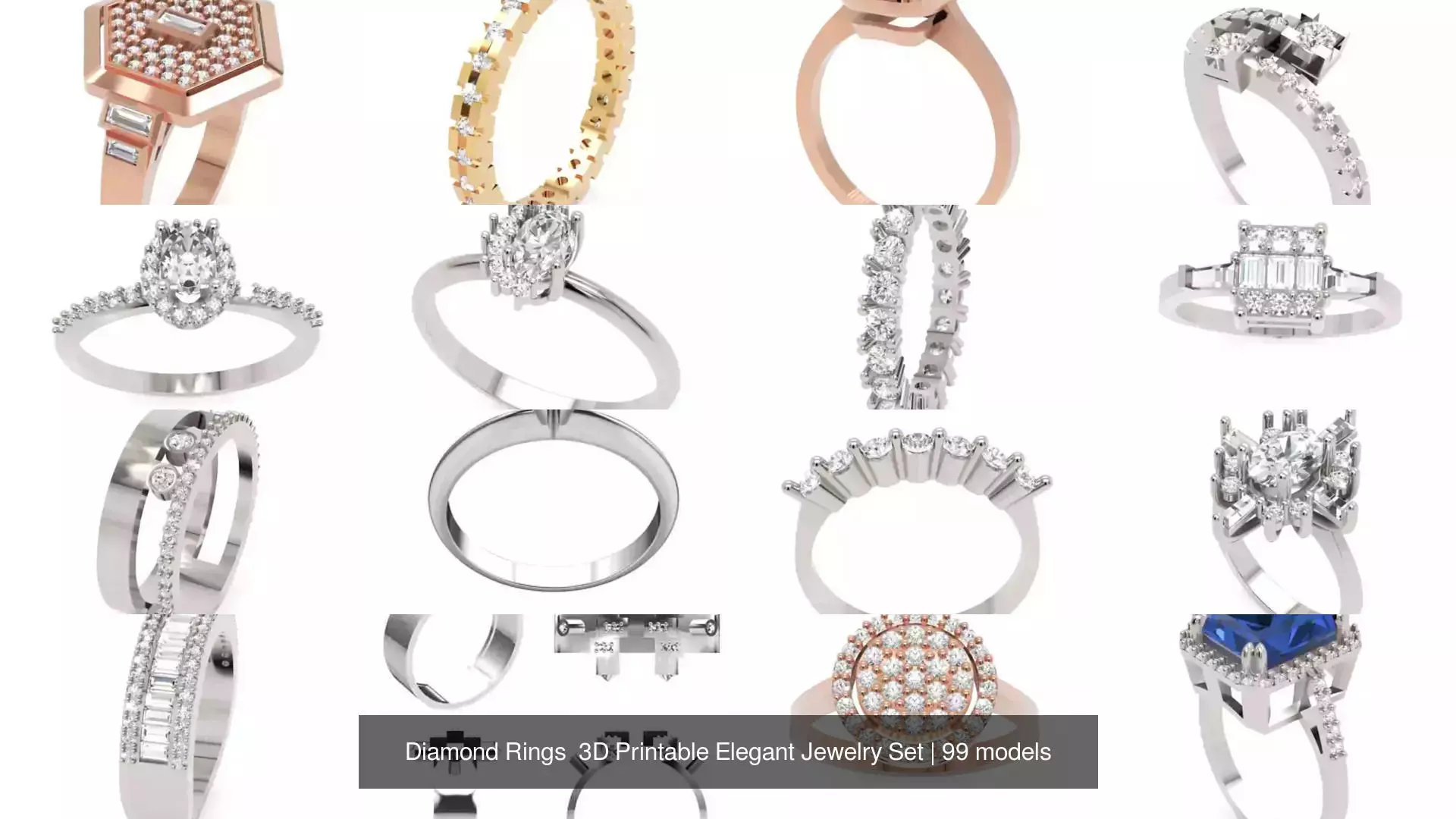 Diamond Rings 3D Printable Elegant Jewelry Set 3D Model Collection_219