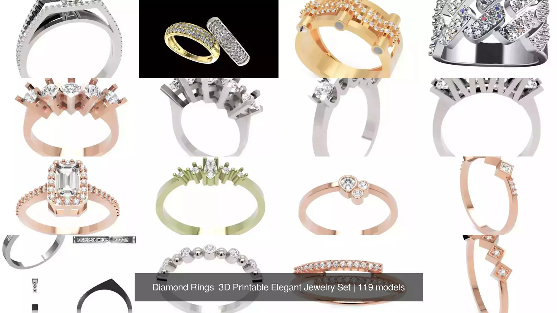 Diamond Rings 3D Printable Elegant Jewelry Set 3D Model Collection_153