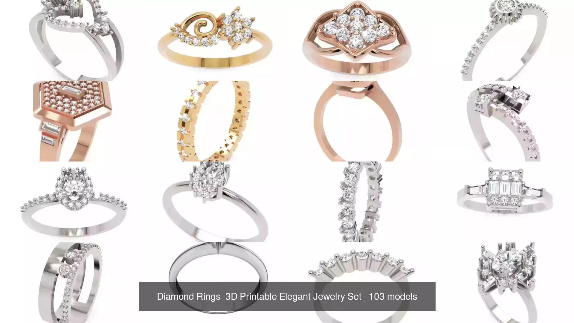 Diamond Rings 3D Printable Elegant Jewelry Set 3D Model Collection_214