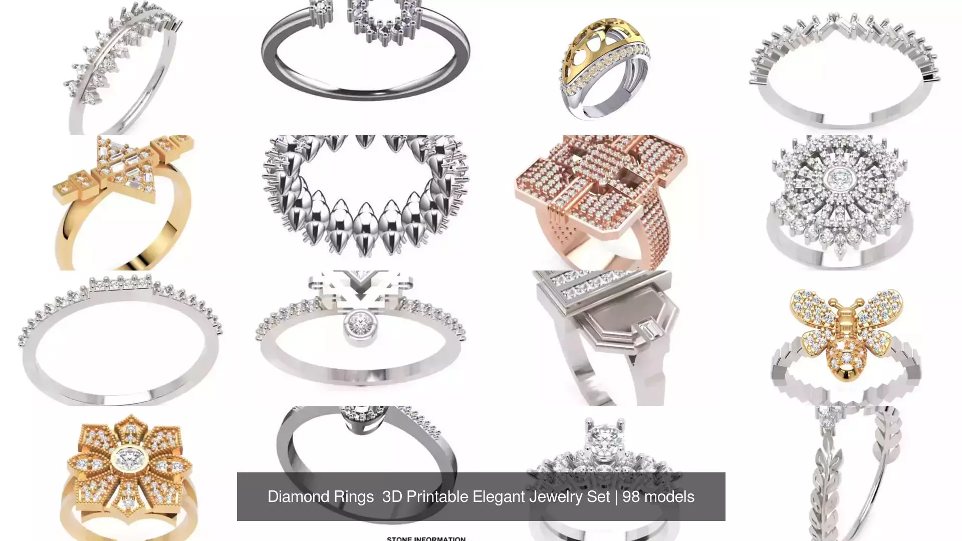 Diamond Rings 3D Printable Elegant Jewelry Set 3D Model Collection_268