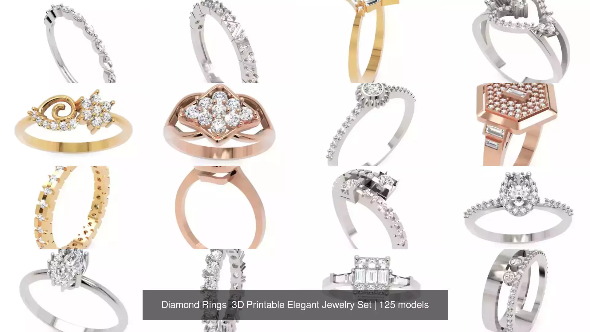 Diamond Rings 3D Printable Elegant Jewelry Set 3D Model Collection_245