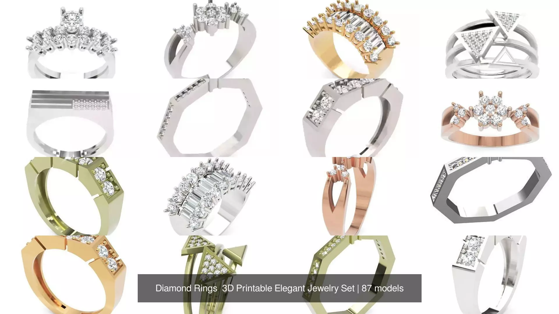 Diamond Rings 3D Printable Elegant Jewelry Set 3D Model Collection_283