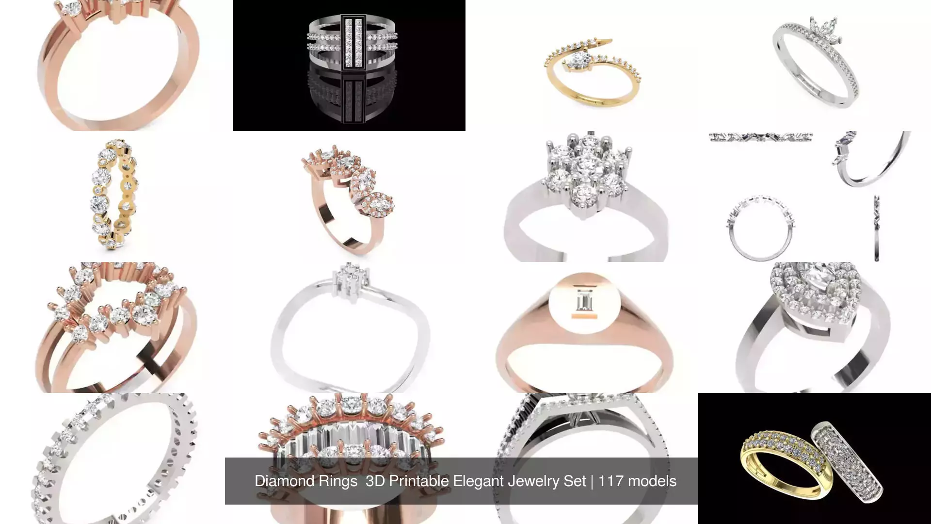 Diamond Rings 3D Printable Elegant Jewelry Set 3D Model Collection_107