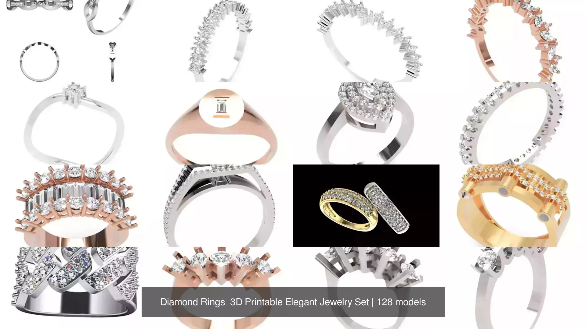 Diamond Rings 3D Printable Elegant Jewelry Set 3D Model Collection_144