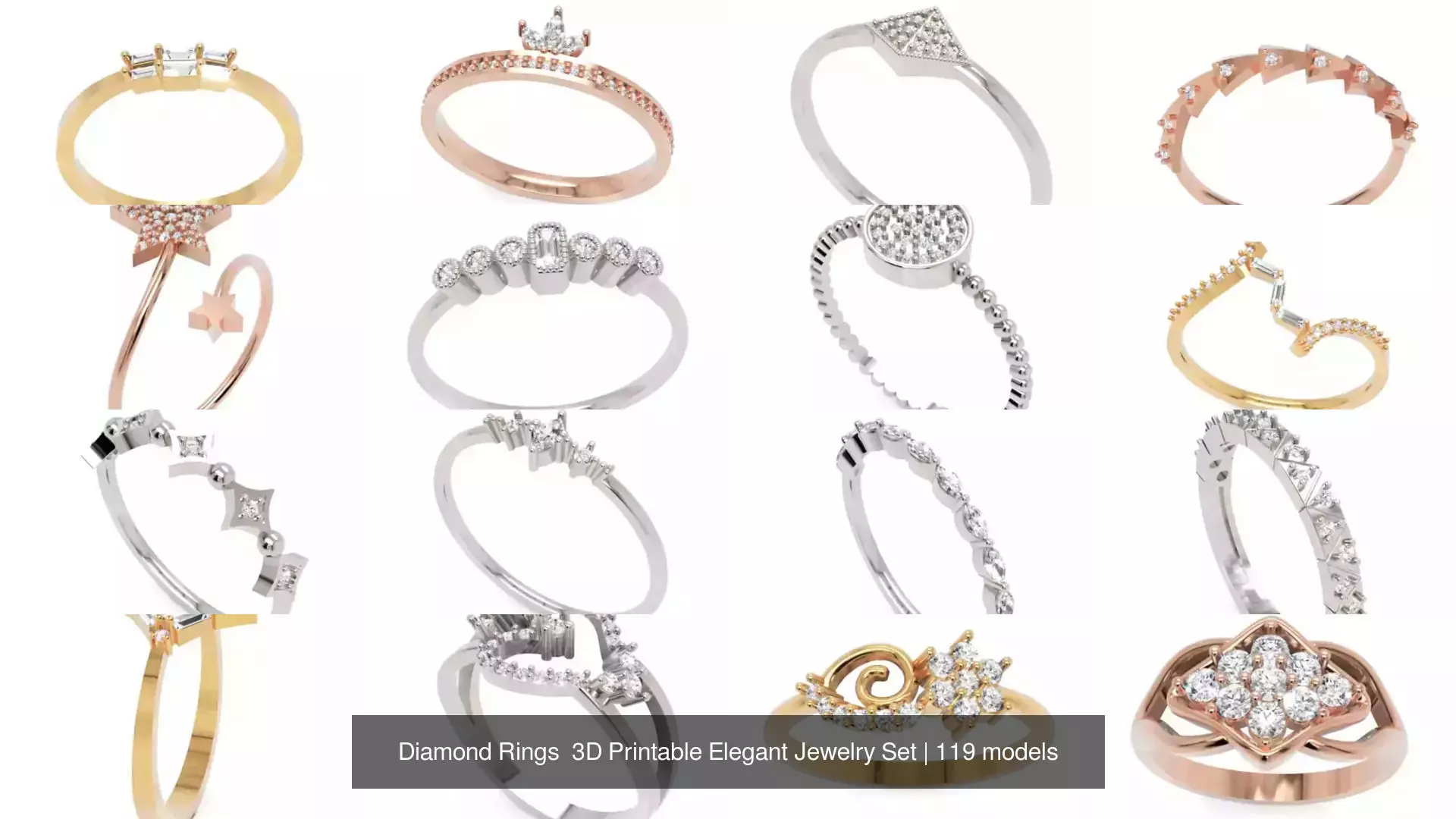 Diamond Rings 3D Printable Elegant Jewelry Set 3D Model Collection_202