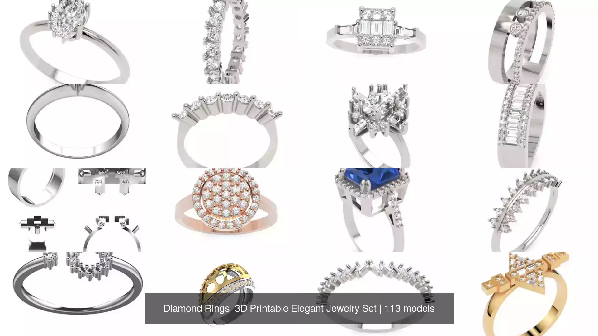 Diamond Rings 3D Printable Elegant Jewelry Set 3D Model Collection_257