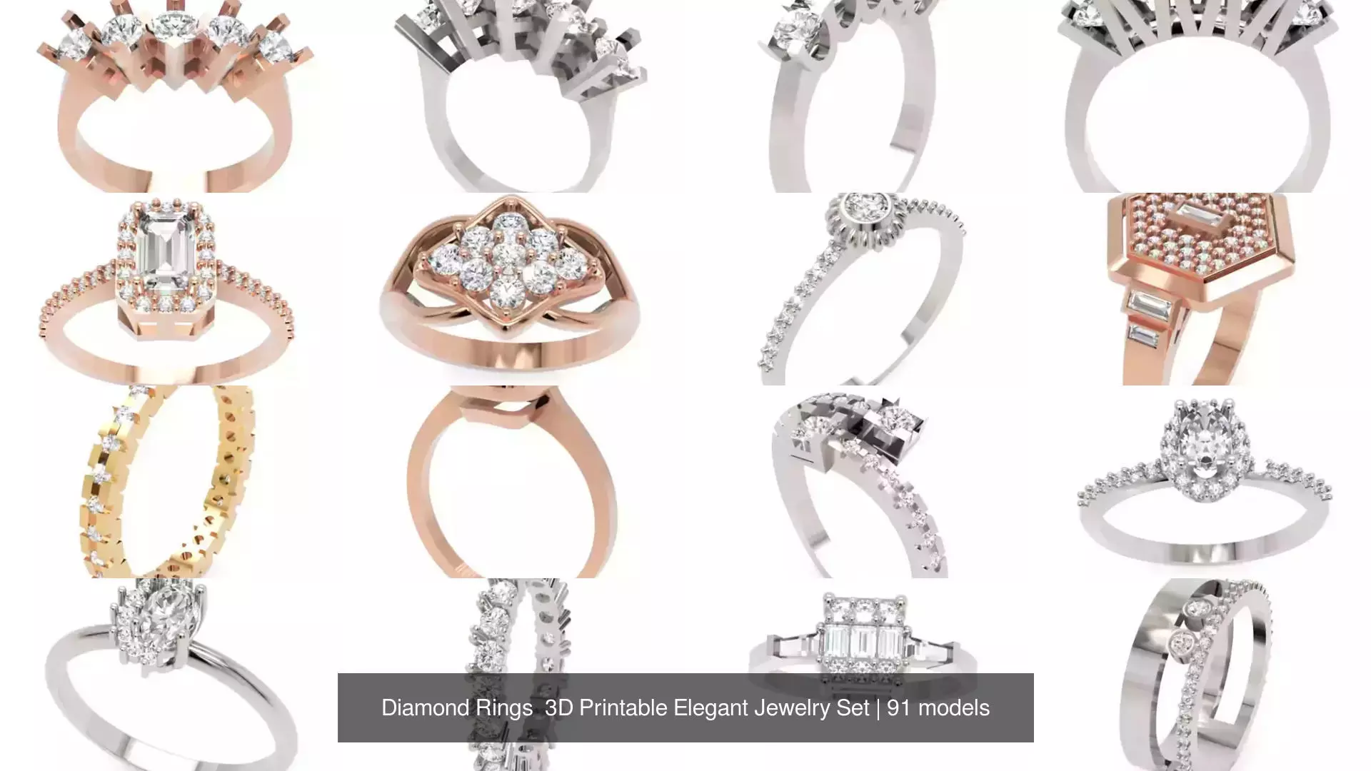 Diamond Rings 3D Printable Elegant Jewelry Set 3D Model Collection_180