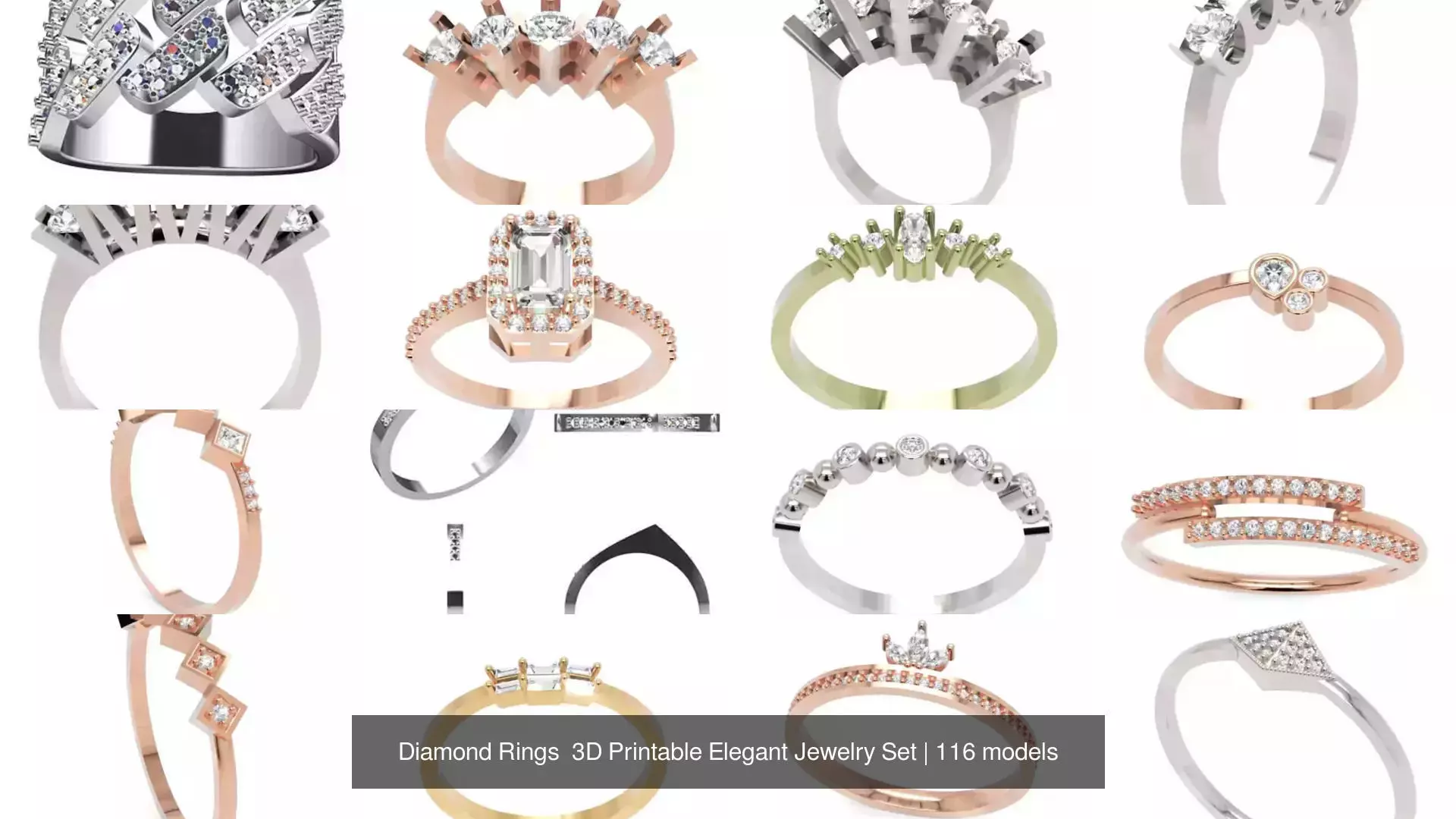 Diamond Rings 3D Printable Elegant Jewelry Set 3D Model Collection_156