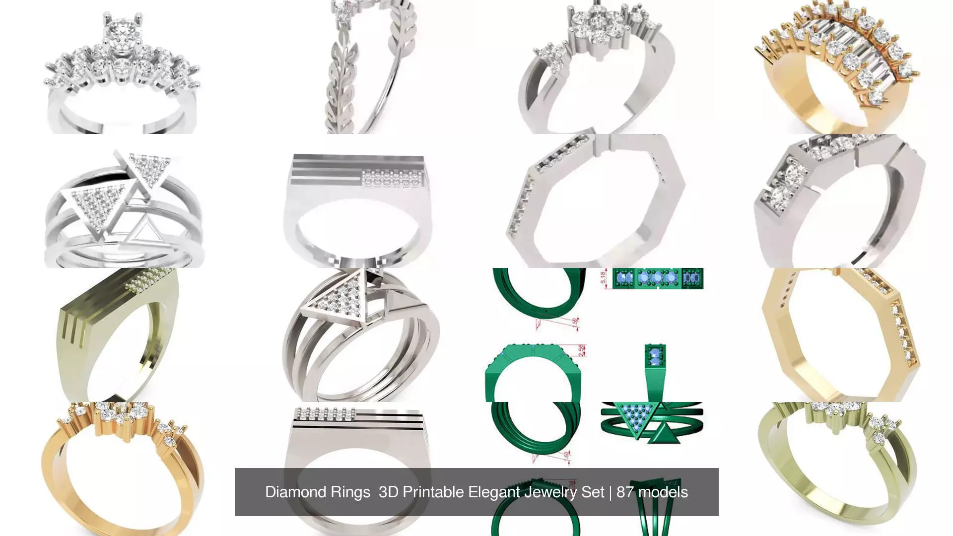 Diamond Rings 3D Printable Elegant Jewelry Set 3D Model Collection_282