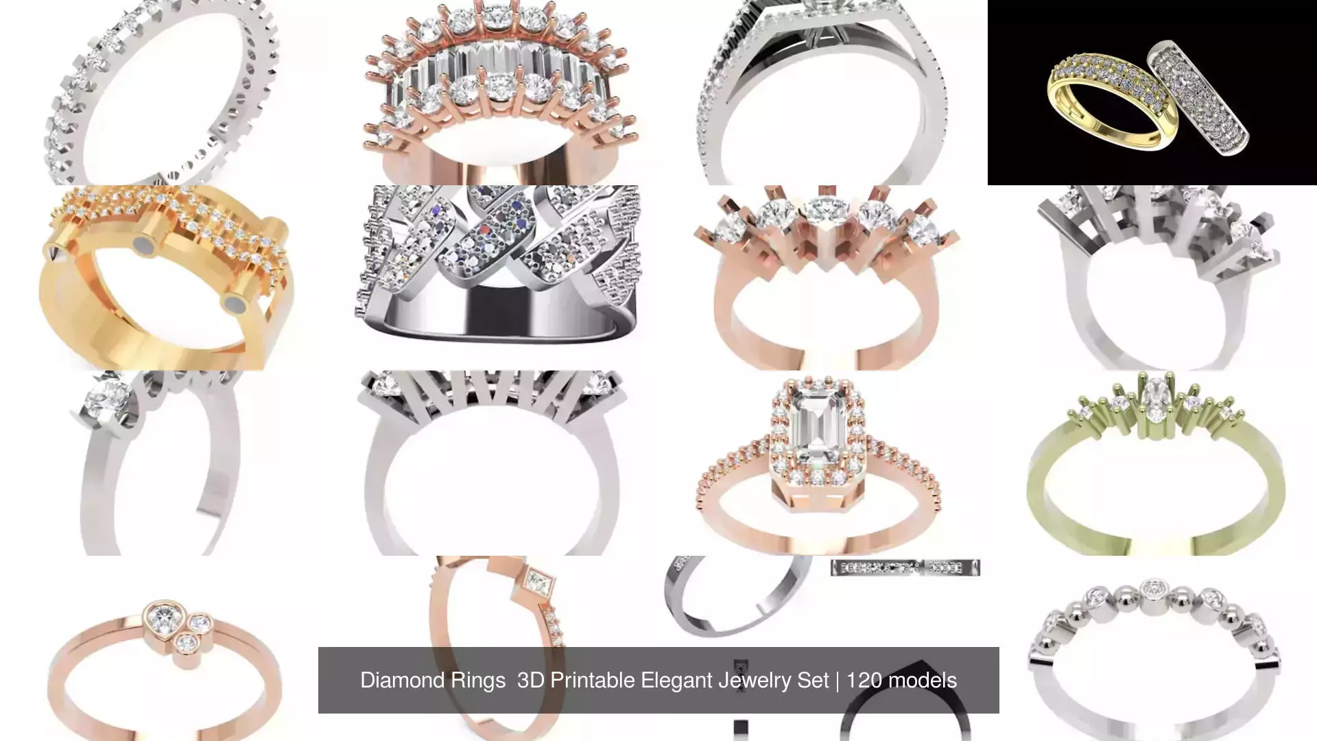 Diamond Rings 3D Printable Elegant Jewelry Set 3D Model Collection_151