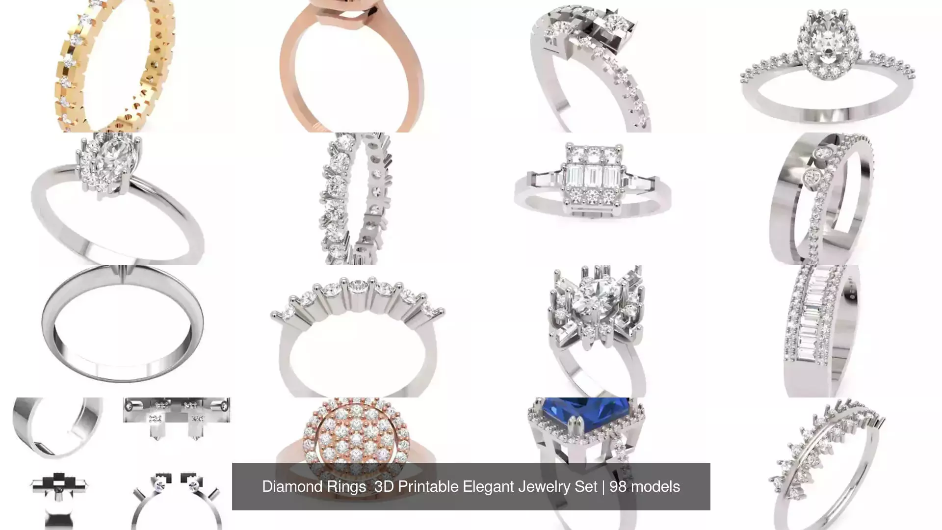 Diamond Rings 3D Printable Elegant Jewelry Set 3D Model Collection_220