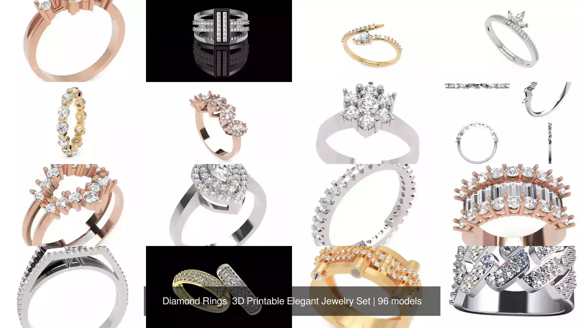 Diamond Rings 3D Printable Elegant Jewelry Set 3D Model Collection_128