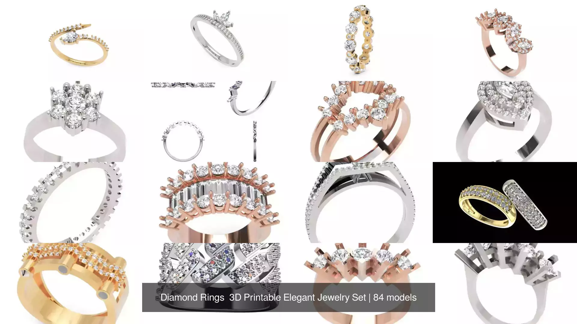 Diamond Rings 3D Printable Elegant Jewelry Set 3D Model Collection_139