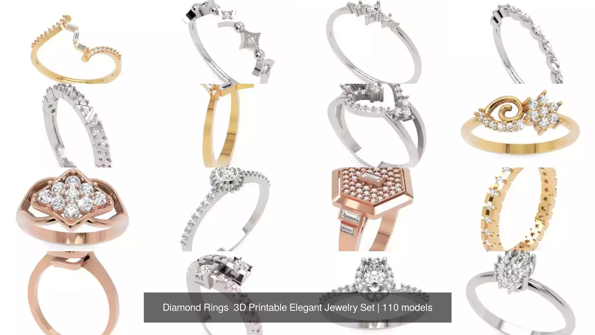 Diamond Rings 3D Printable Elegant Jewelry Set 3D Model Collection_209