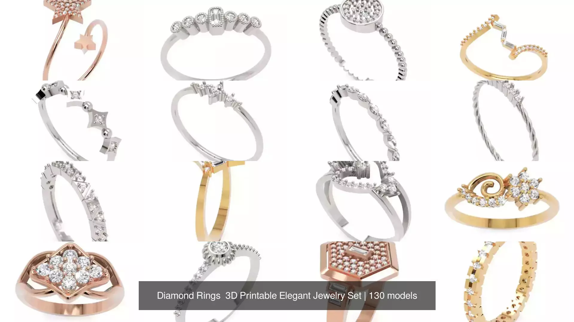 Diamond Rings 3D Printable Elegant Jewelry Set 3D Model Collection_238