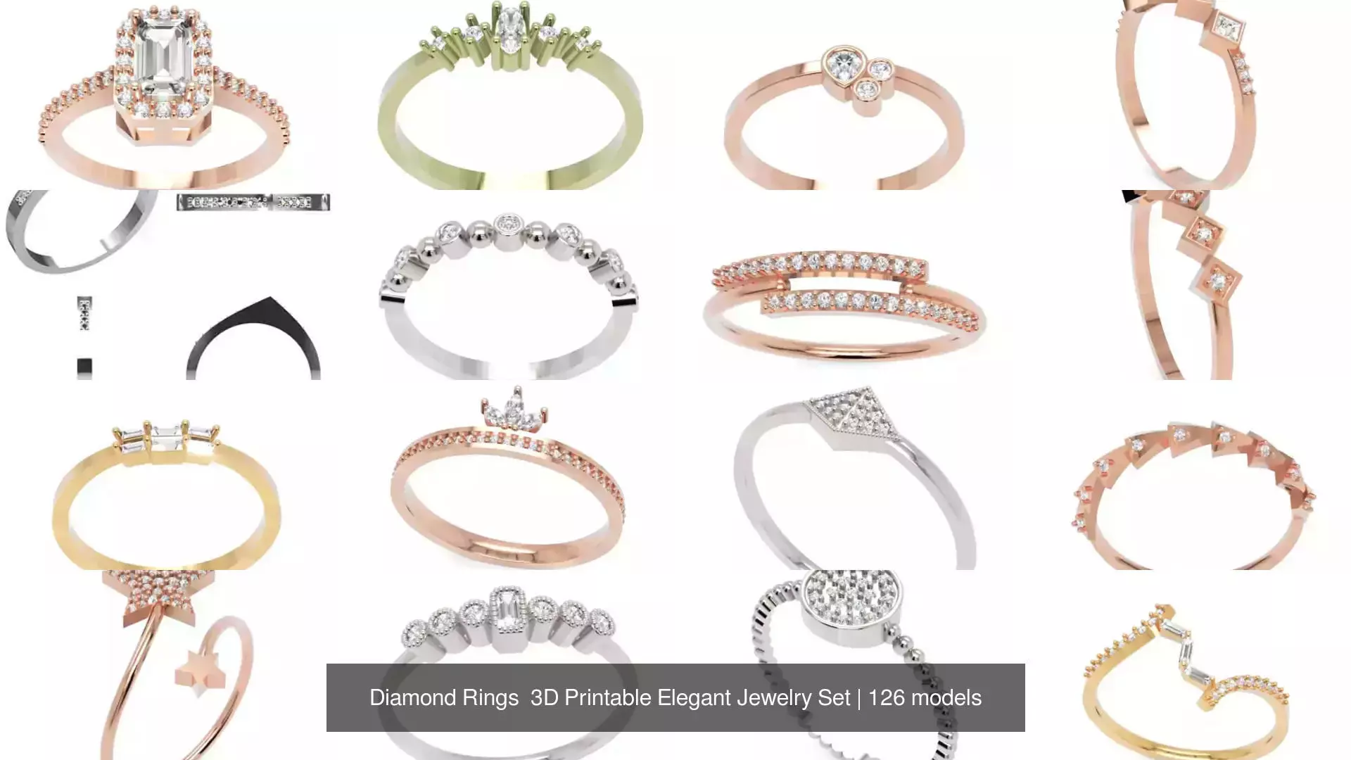 Diamond Rings 3D Printable Elegant Jewelry Set 3D Model Collection_194