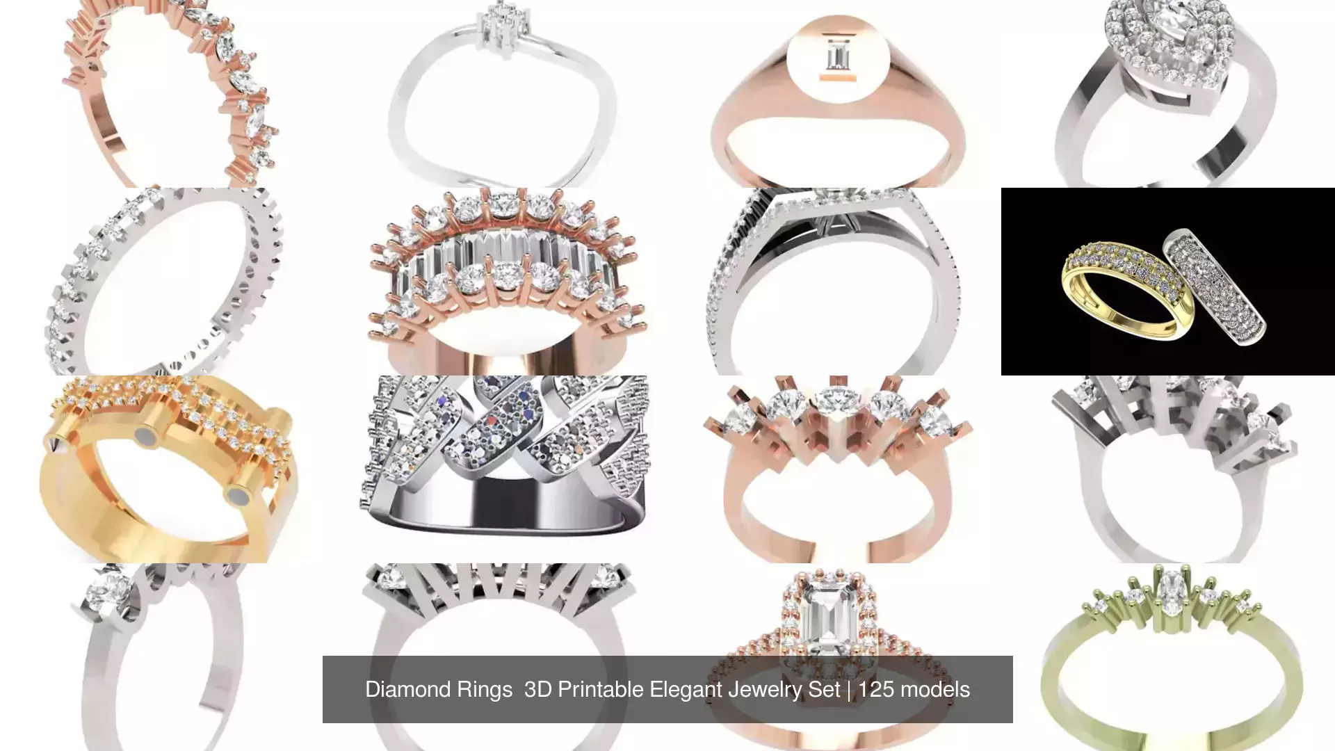 Diamond Rings 3D Printable Elegant Jewelry Set 3D Model Collection_147