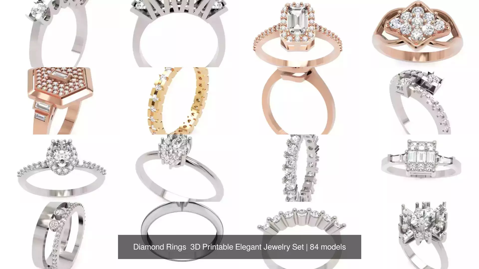 Diamond Rings 3D Printable Elegant Jewelry Set 3D Model Collection_187