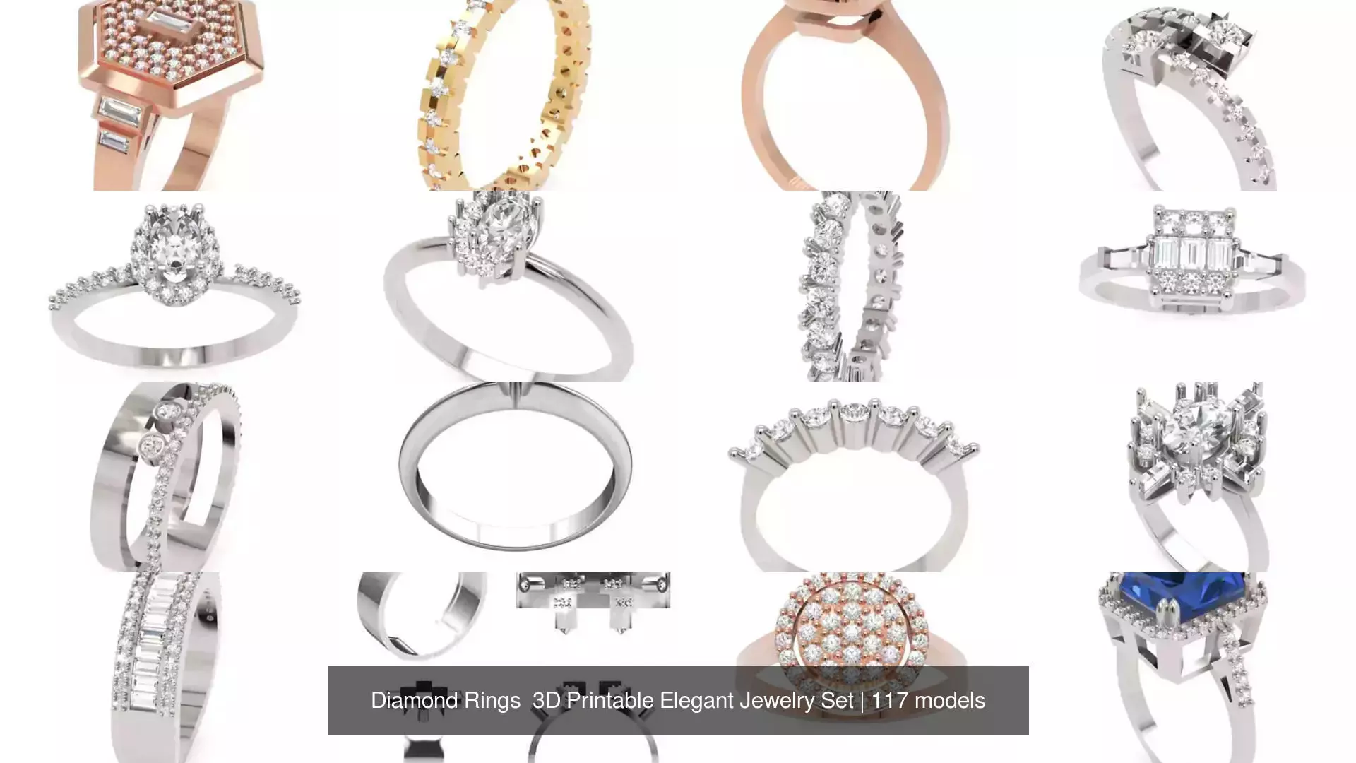 Diamond Rings 3D Printable Elegant Jewelry Set 3D Model Collection_252