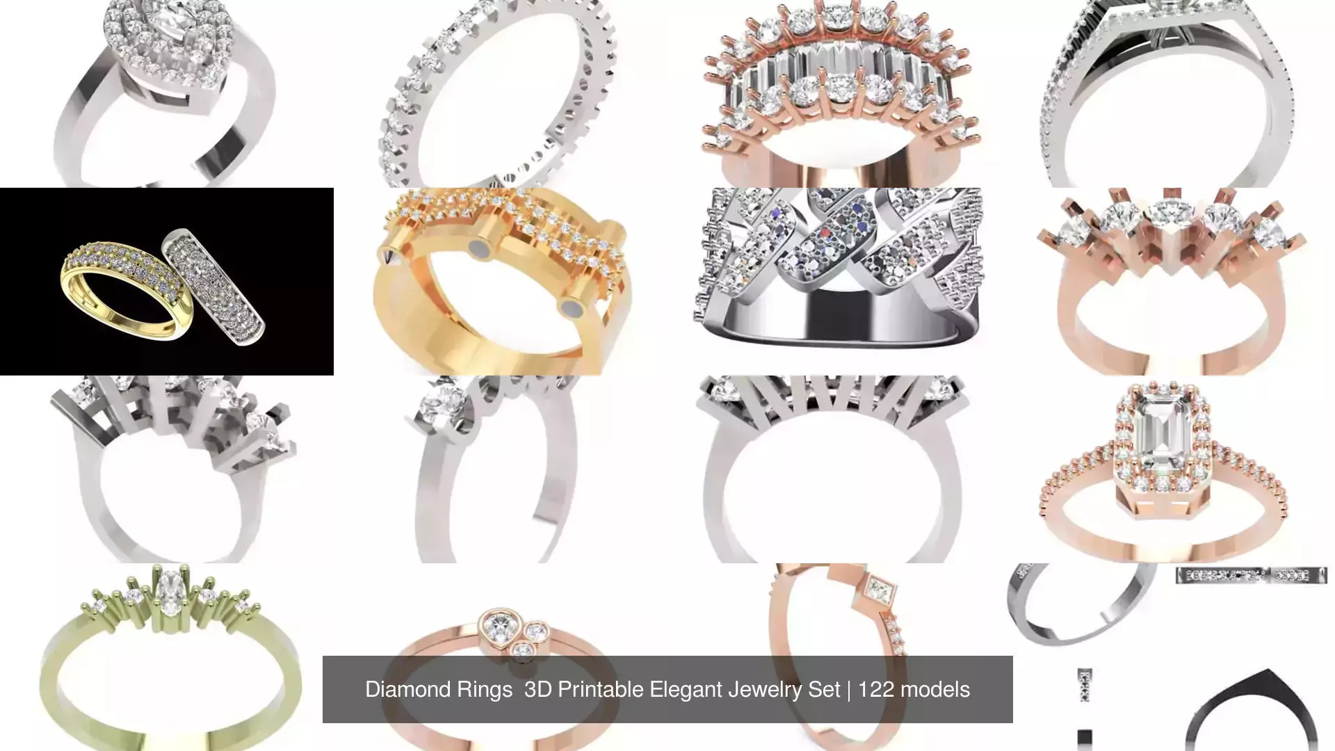 Diamond Rings 3D Printable Elegant Jewelry Set 3D Model Collection_150