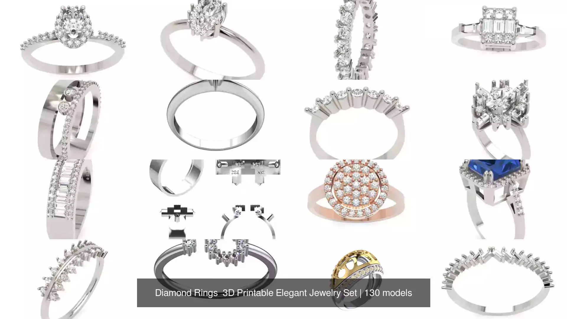 Diamond Rings 3D Printable Elegant Jewelry Set 3D Model Collection_290