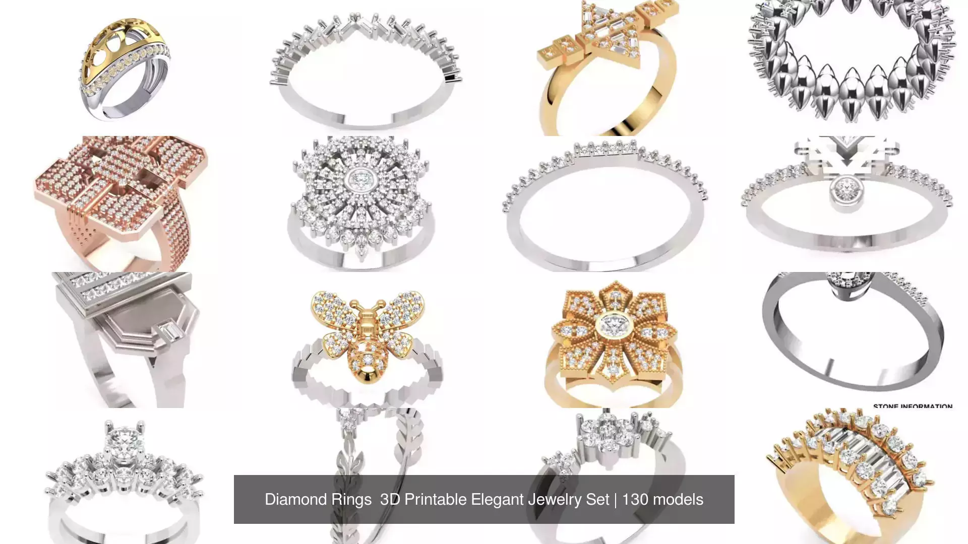 Diamond Rings 3D Printable Elegant Jewelry Set 3D Model Collection_326