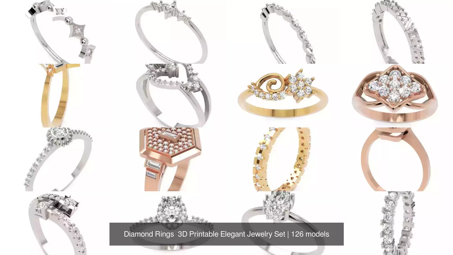 Diamond Rings 3D Printable Elegant Jewelry Set 3D Model Collection_243
