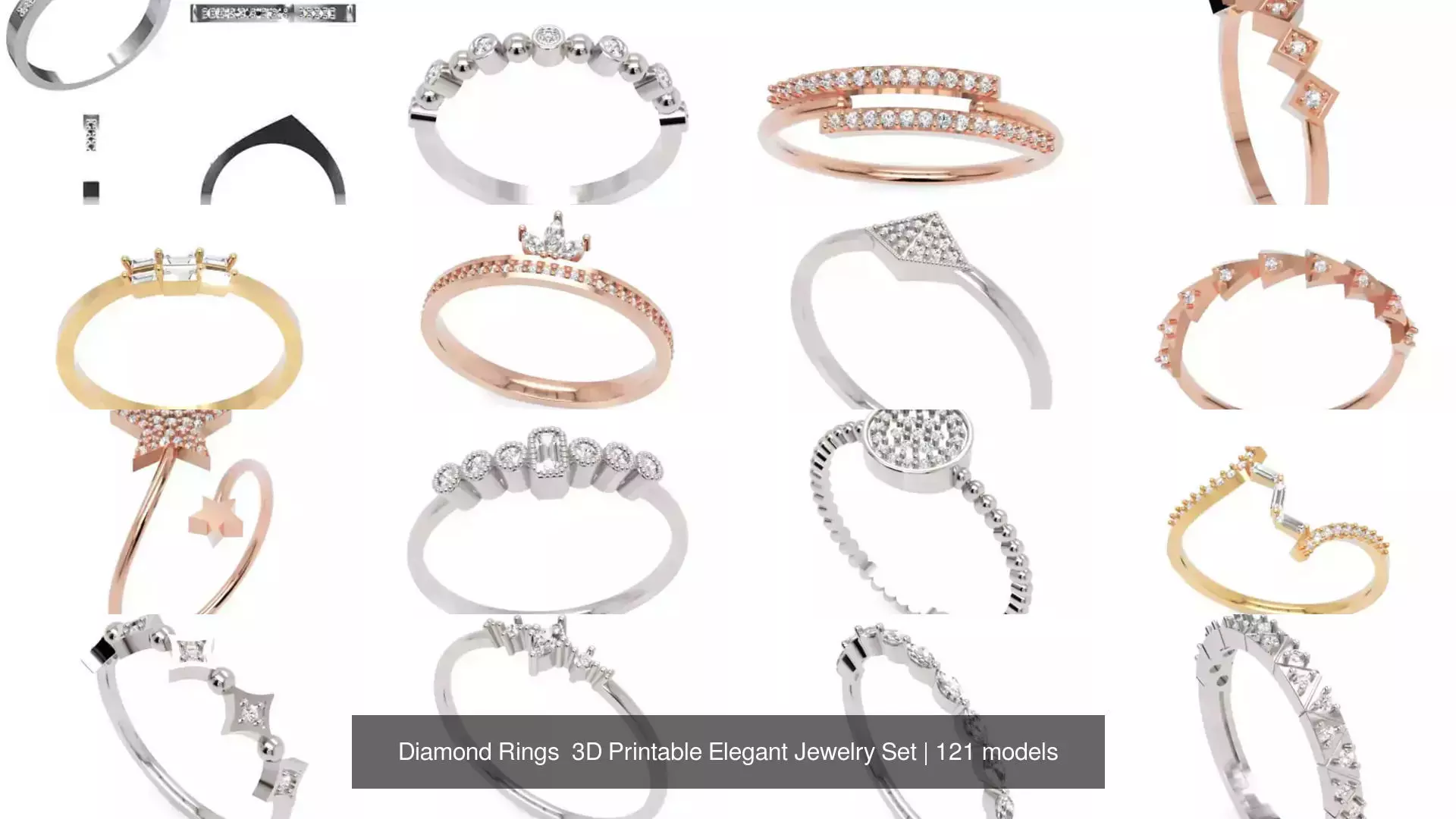 Diamond Rings 3D Printable Elegant Jewelry Set 3D Model Collection_198