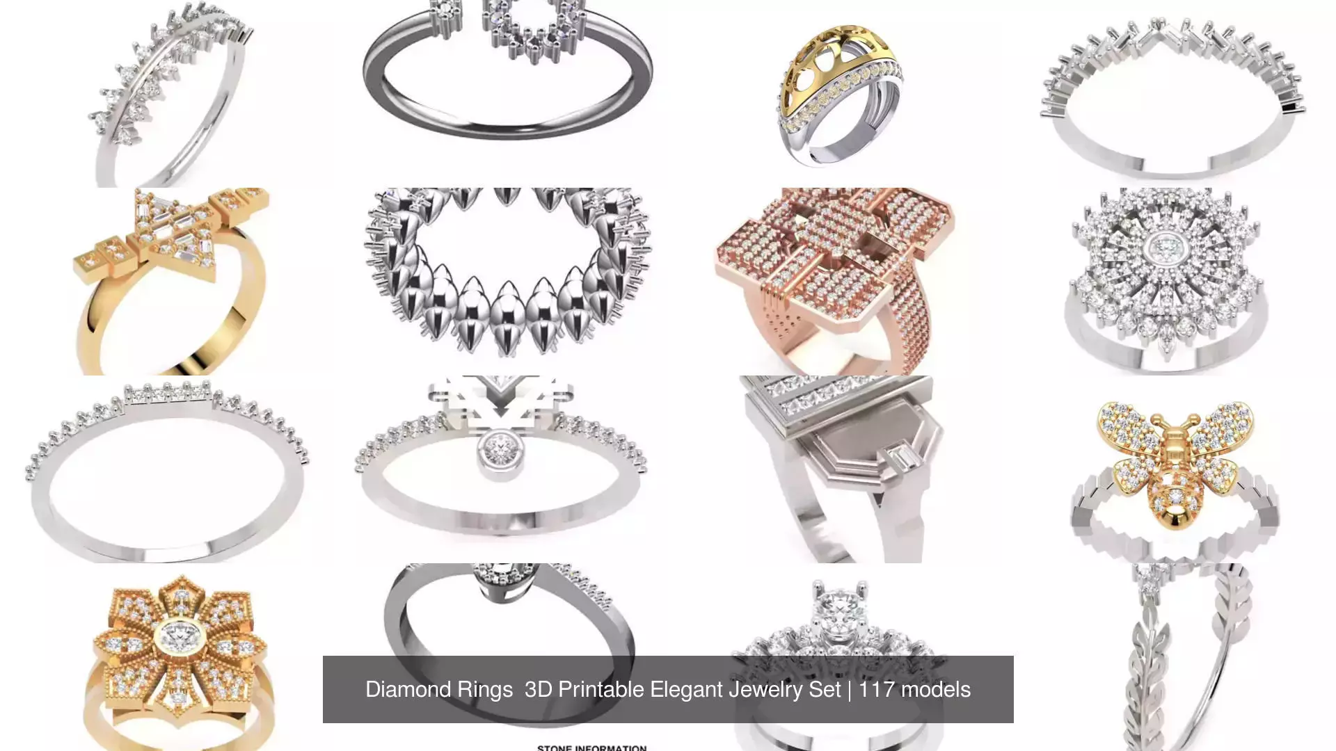 Diamond Rings 3D Printable Elegant Jewelry Set 3D Model Collection_302