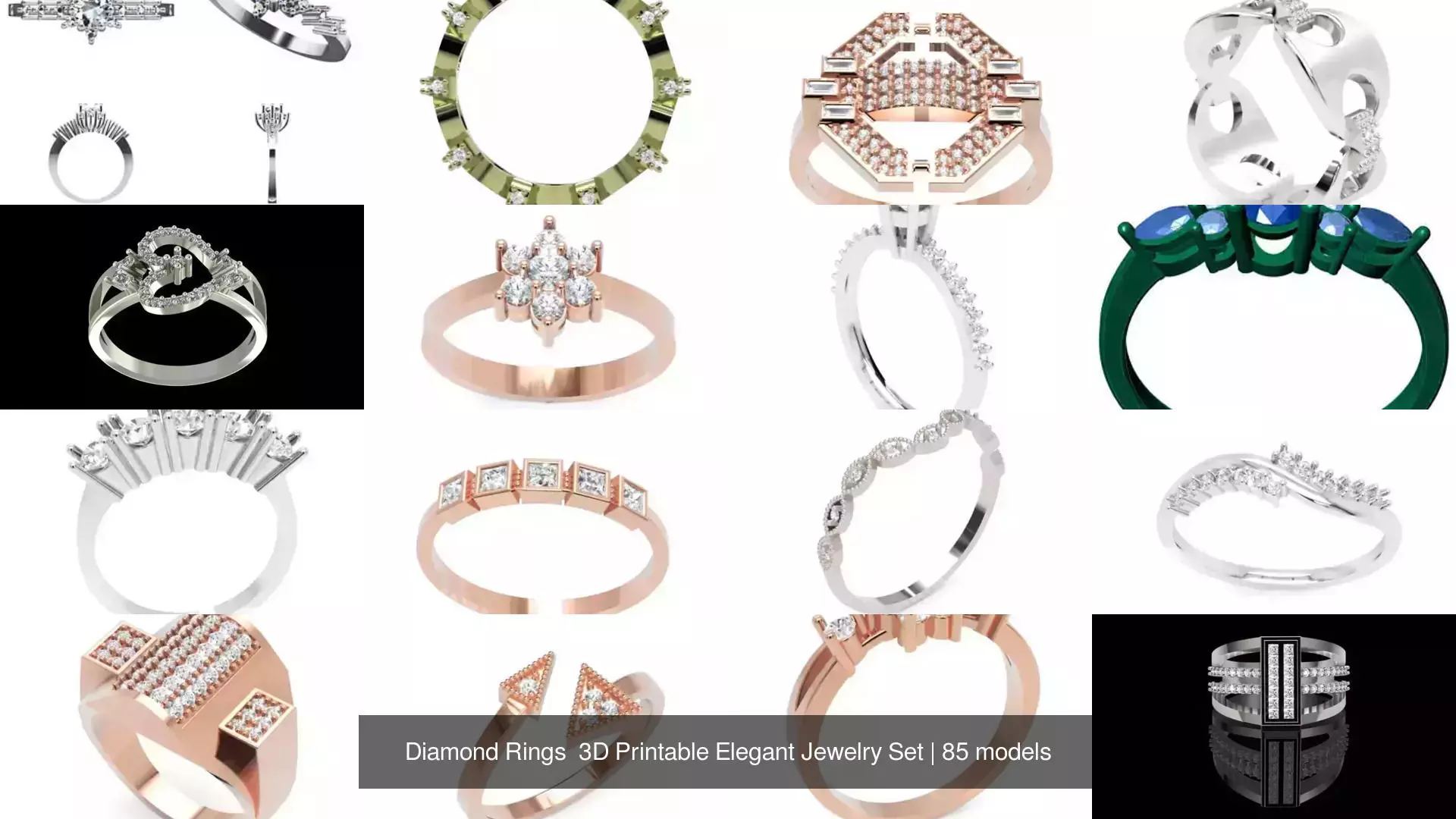 Diamond Rings 3D Printable Elegant Jewelry Set 3D Model Collection_92