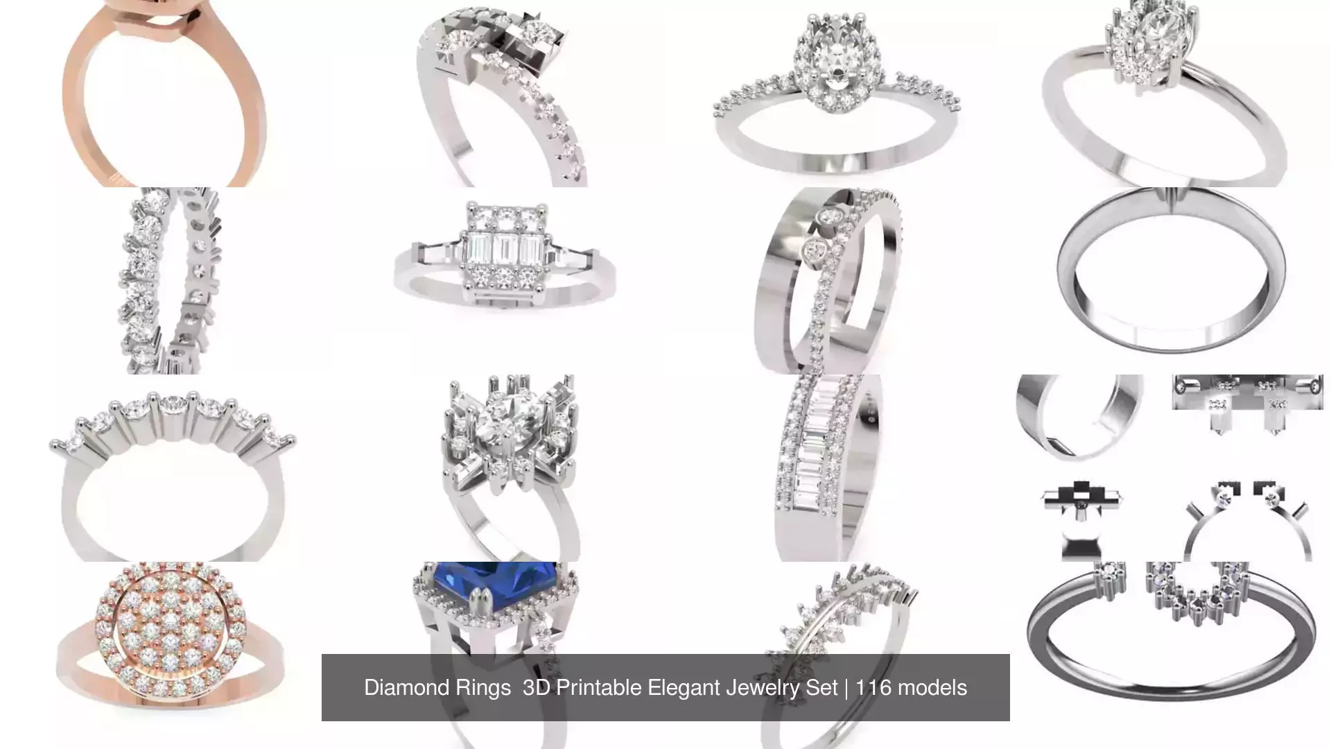Diamond Rings 3D Printable Elegant Jewelry Set 3D Model Collection_254