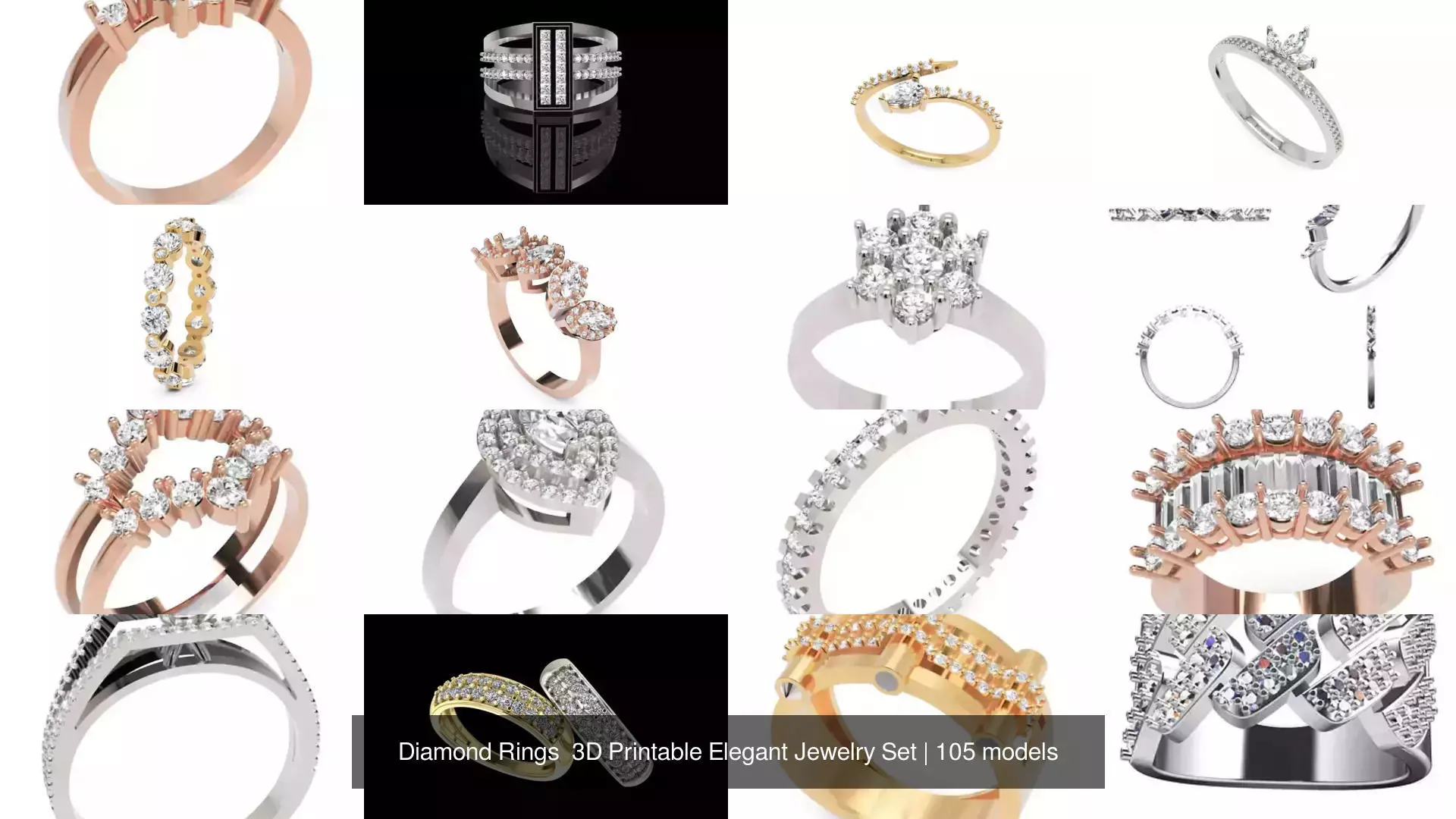 Diamond Rings 3D Printable Elegant Jewelry Set 3D Model Collection_116