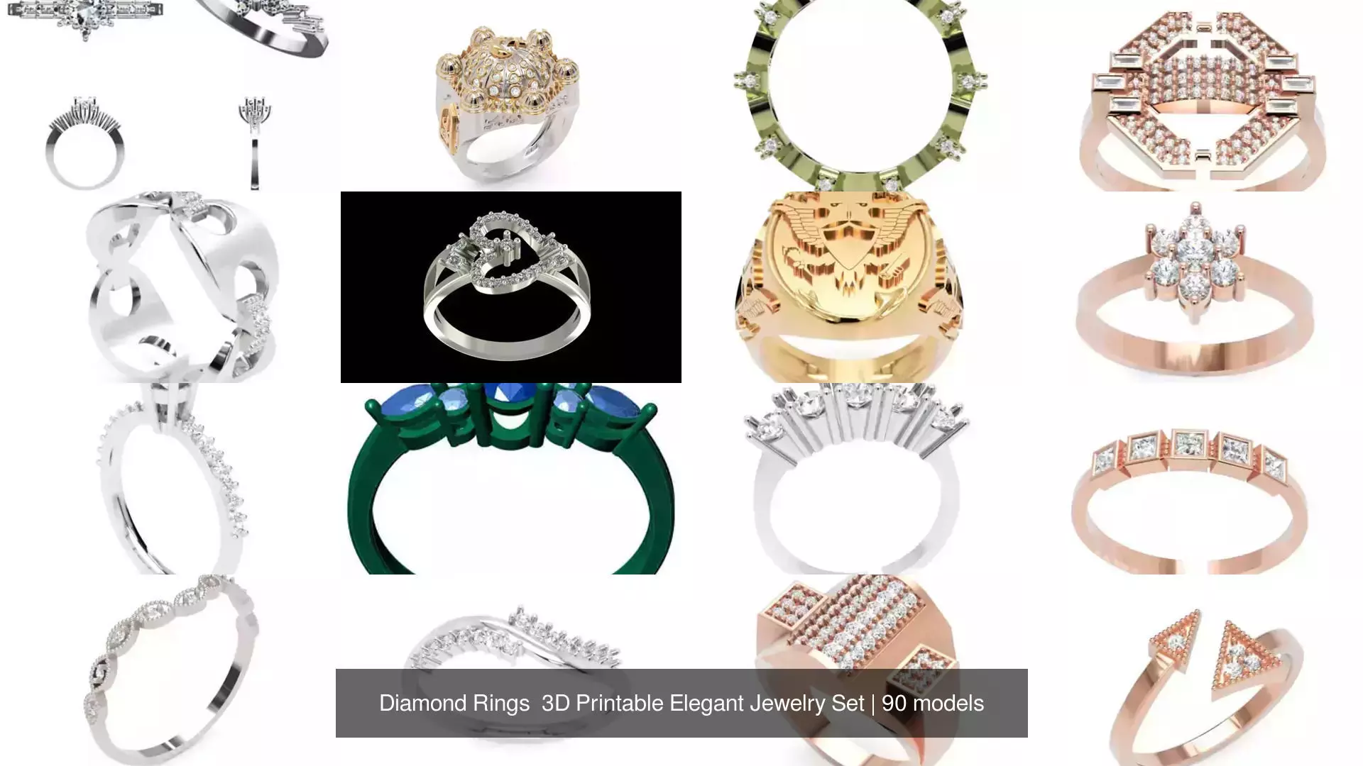 Diamond Rings 3D Printable Elegant Jewelry Set 3D Model Collection_87