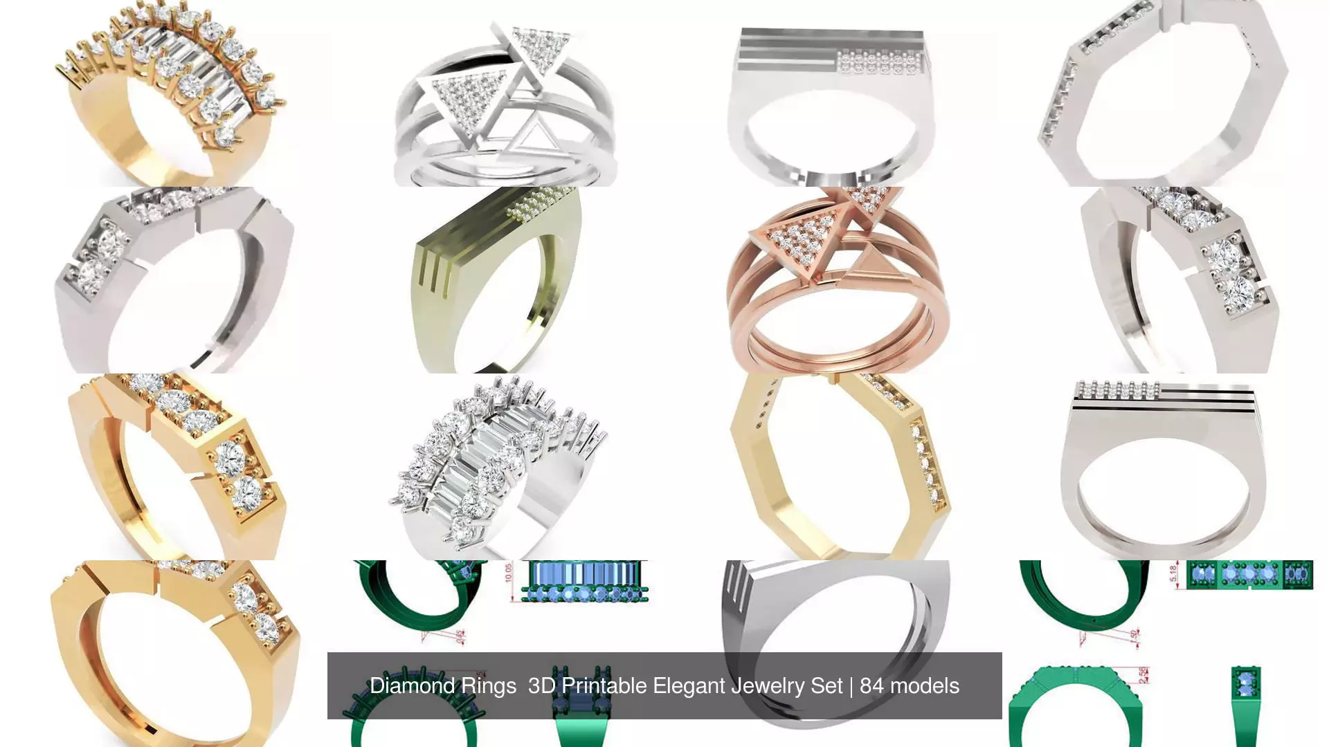Diamond Rings 3D Printable Elegant Jewelry Set 3D Model Collection_285