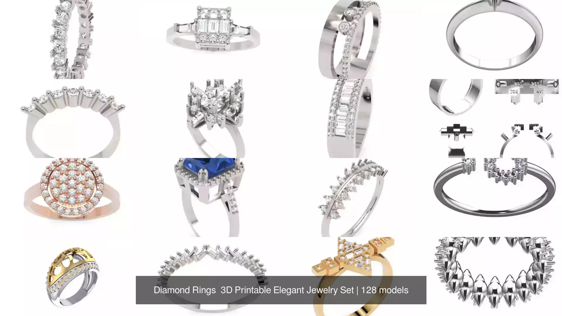 Diamond Rings 3D Printable Elegant Jewelry Set 3D Model Collection_292