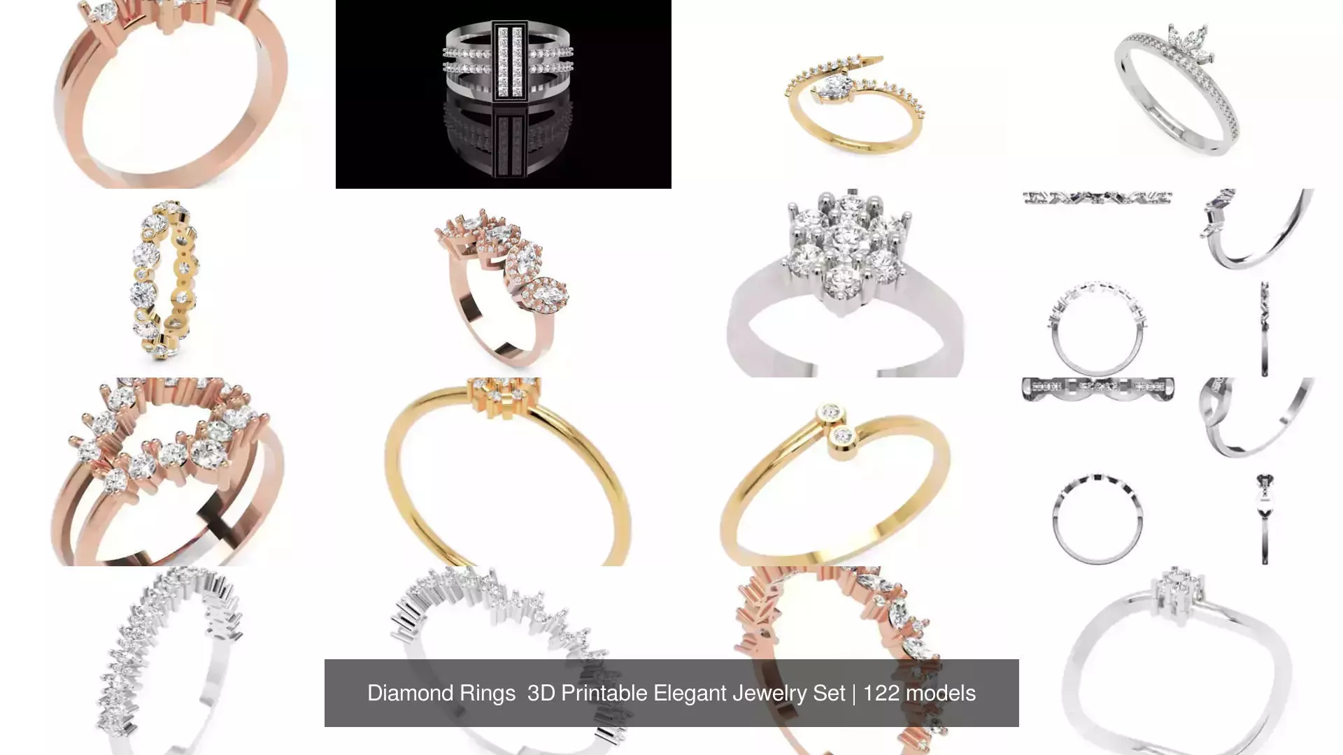 Diamond Rings 3D Printable Elegant Jewelry Set 3D Model Collection_101