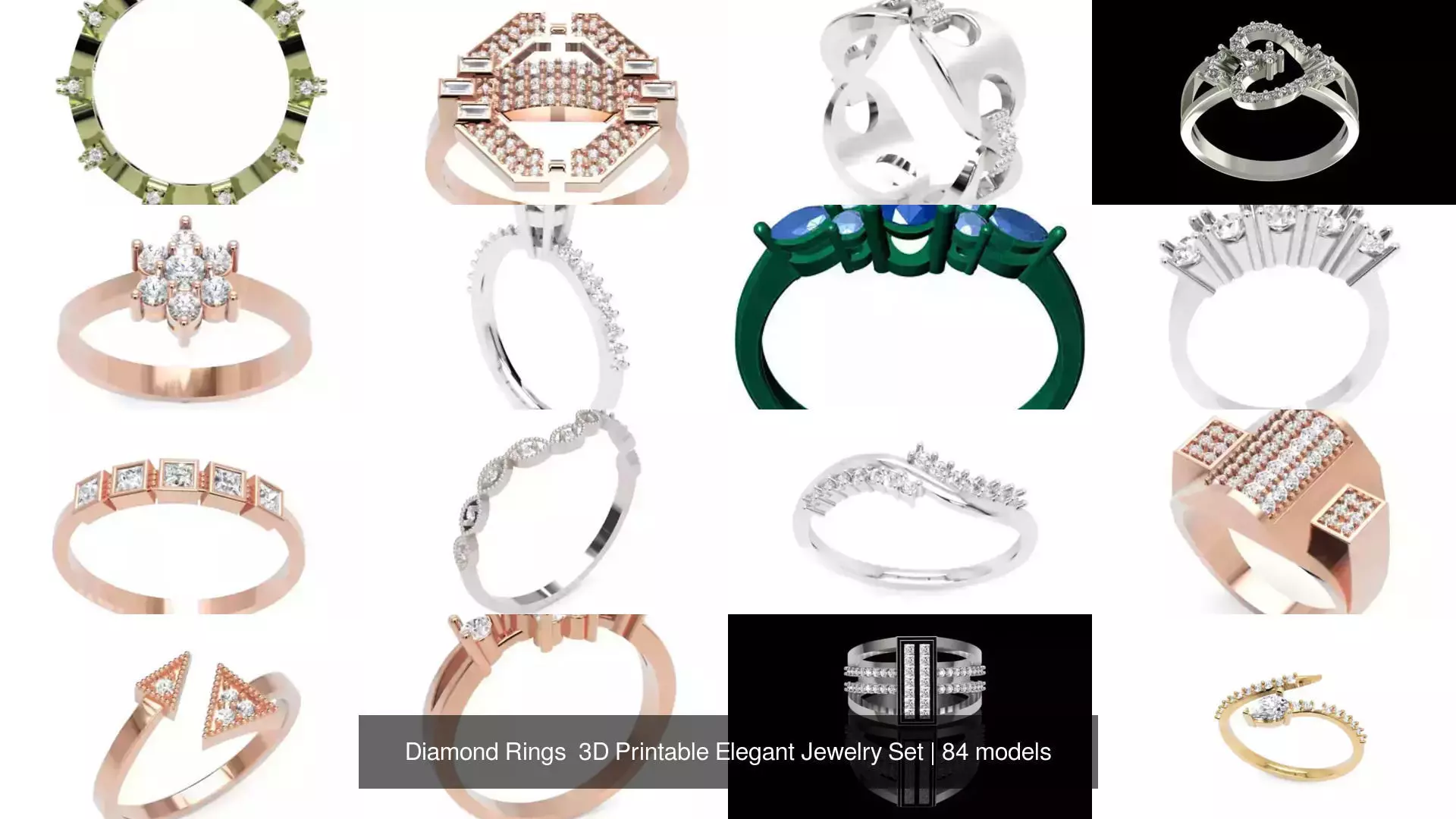 Diamond Rings 3D Printable Elegant Jewelry Set 3D Model Collection_93