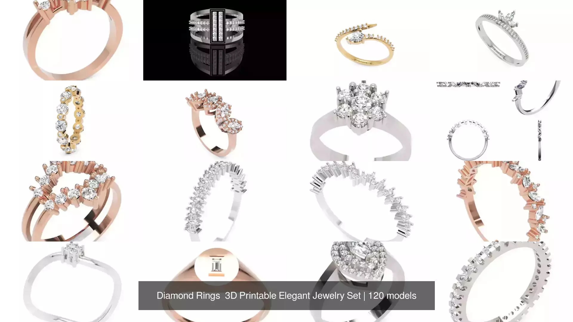 Diamond Rings 3D Printable Elegant Jewelry Set 3D Model Collection_104