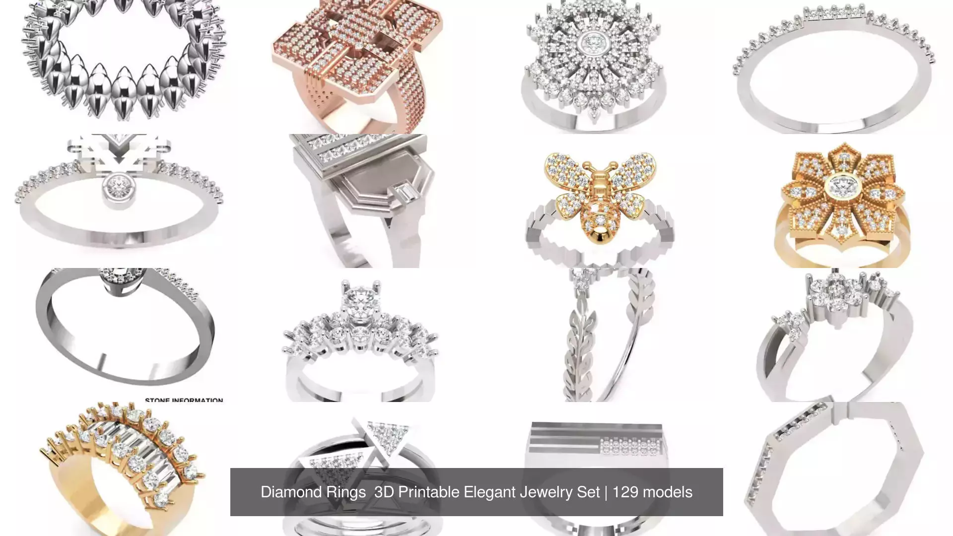 Diamond Rings 3D Printable Elegant Jewelry Set 3D Model Collection_328