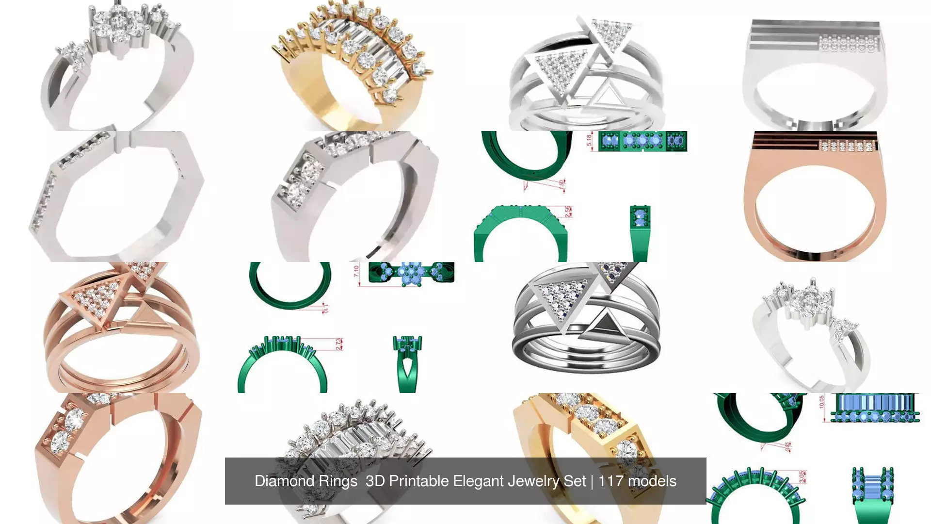 Diamond Rings 3D Printable Elegant Jewelry Set 3D Model Collection_339